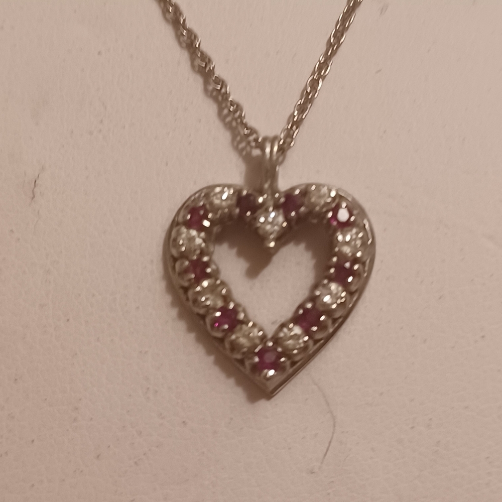 Solid 14k White Gold, Ruby And Diamond Necklace - image 1